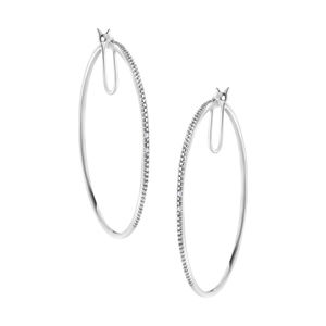 .925 Sterling Silver Diamond Accent Medium Sized Hoops Earrings (I-J , I2-I3 )